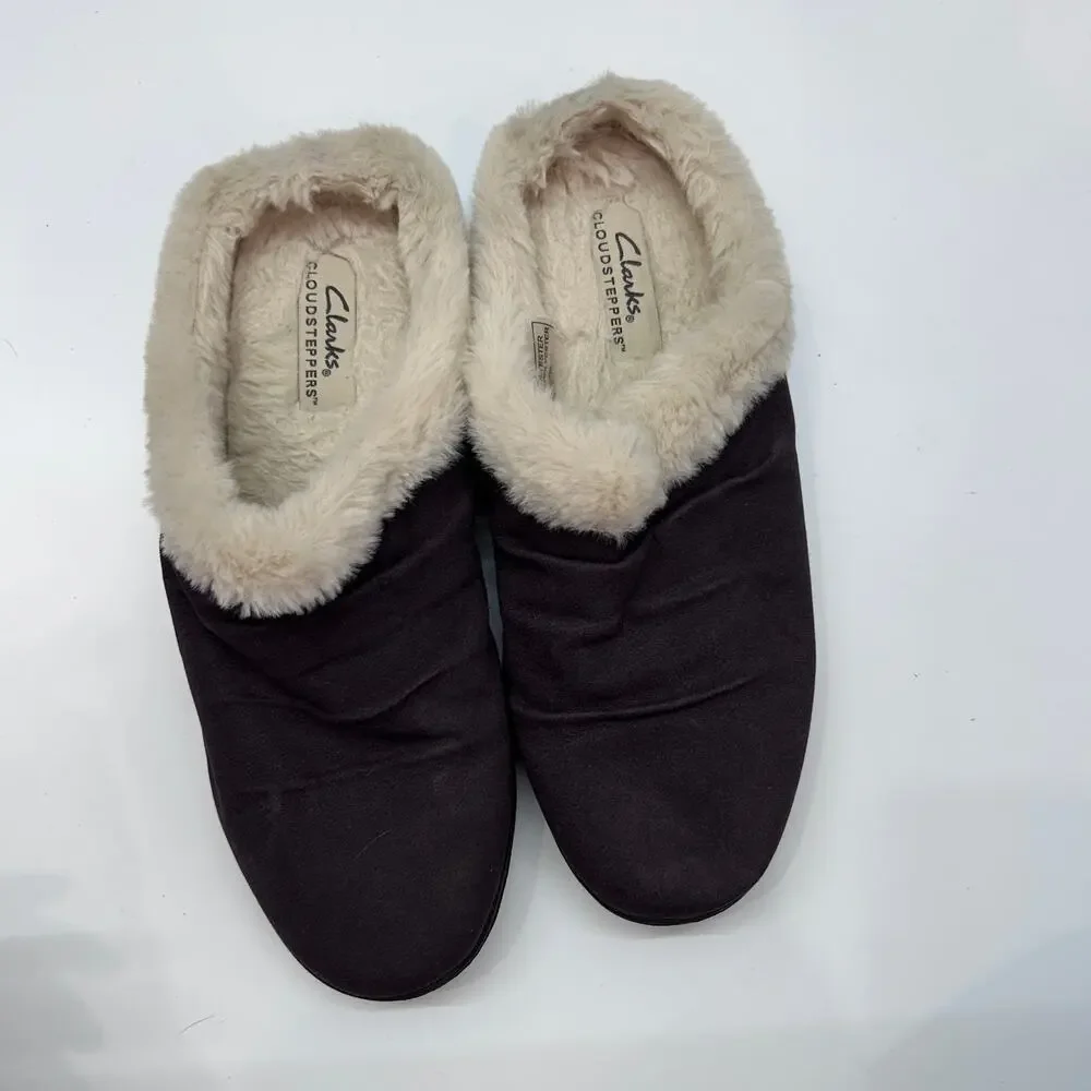 Clarks Faux Fur Clog Slipper 11 Purple Slip On Cozy - Picture 2 of 8